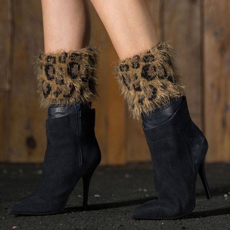 Damen Leopard Print Stiefel Manschetten Socken