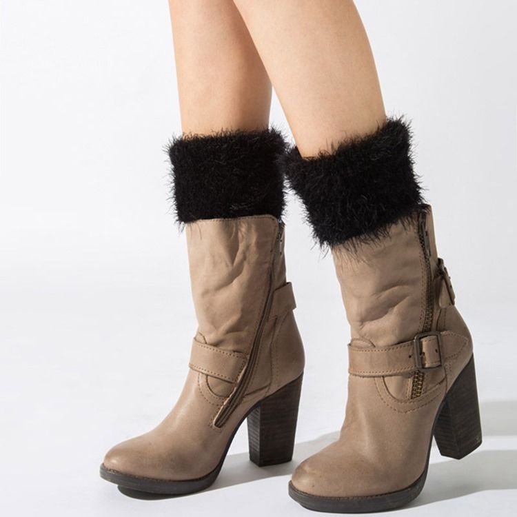 Damen Reine Farbe Plüsch Stiefel Manschetten Socken