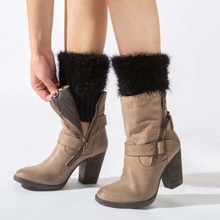 Damen Reine Farbe Plüsch Stiefel Manschetten Socken