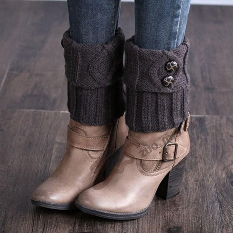 Damen Stricken Stiefel Bündchen Verschluss Socken