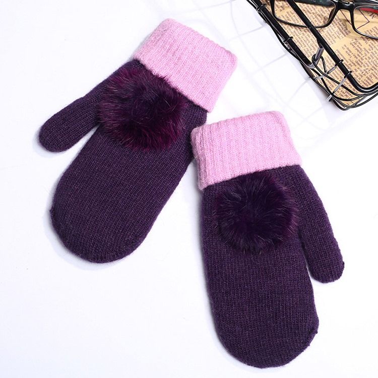 Farbblock-plüsch-winterhandschuhe Für Damen