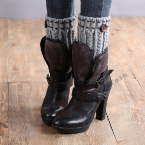 Strick Damen Stiefel Bündchen Verschluss Socken