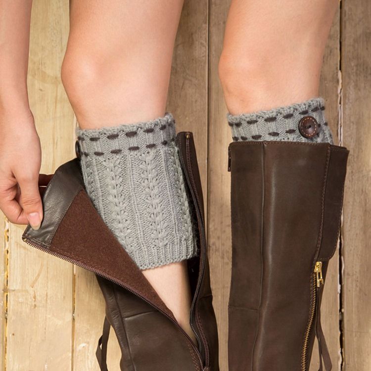 Strick Damen Stiefel Bündchen Verschluss Socken