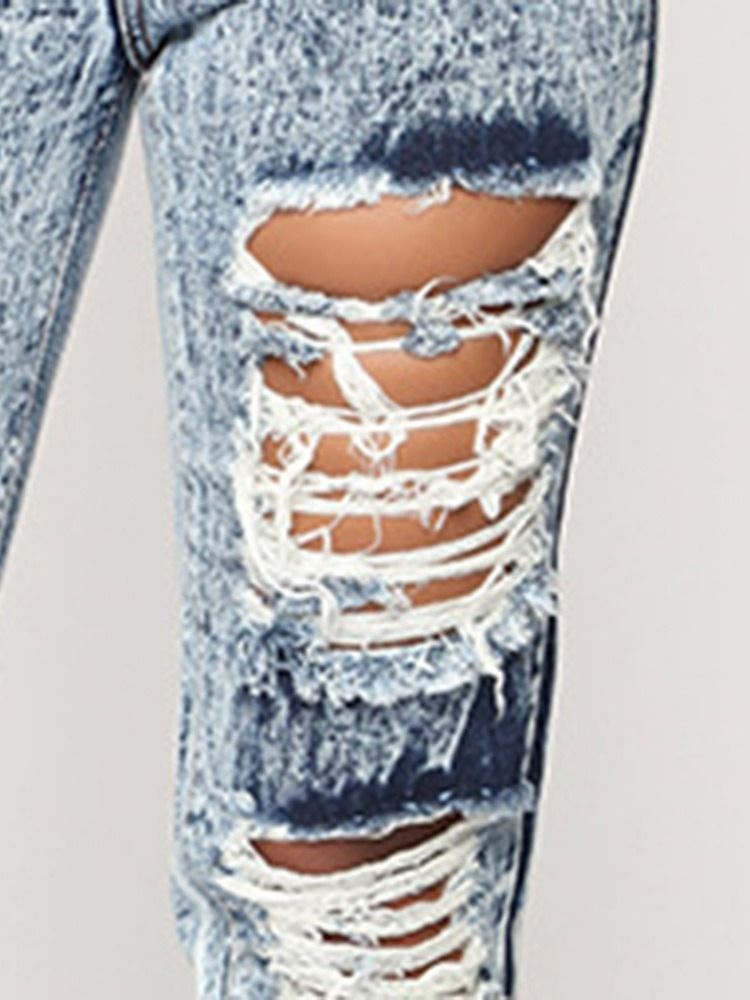 Abgetragene Bleistifthosen Für Damen Einfarbige Skinny-jeans Mit Reißverschluss