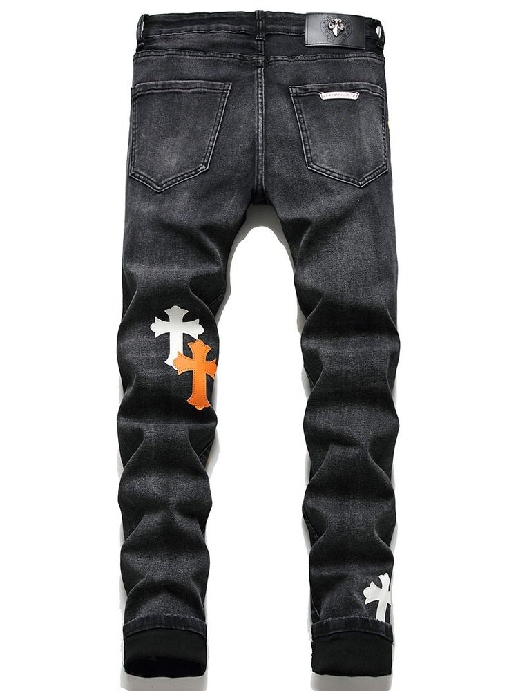 Appliques Lässige Herren Jeans Mit Mittlerer Taille