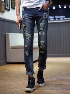 Bleistift Buchstabenloch Lässige Herren Jeans Mit Mittlerer Taille