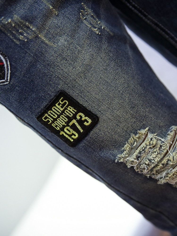 Bleistift Buchstabenloch Lässige Herren Jeans Mit Mittlerer Taille