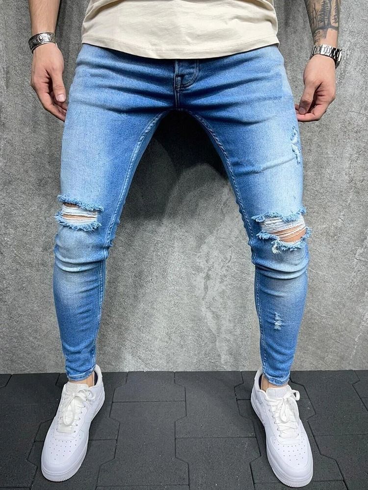 Bleistift Hosentasche Casual Reißverschluss Herren Jeans Men