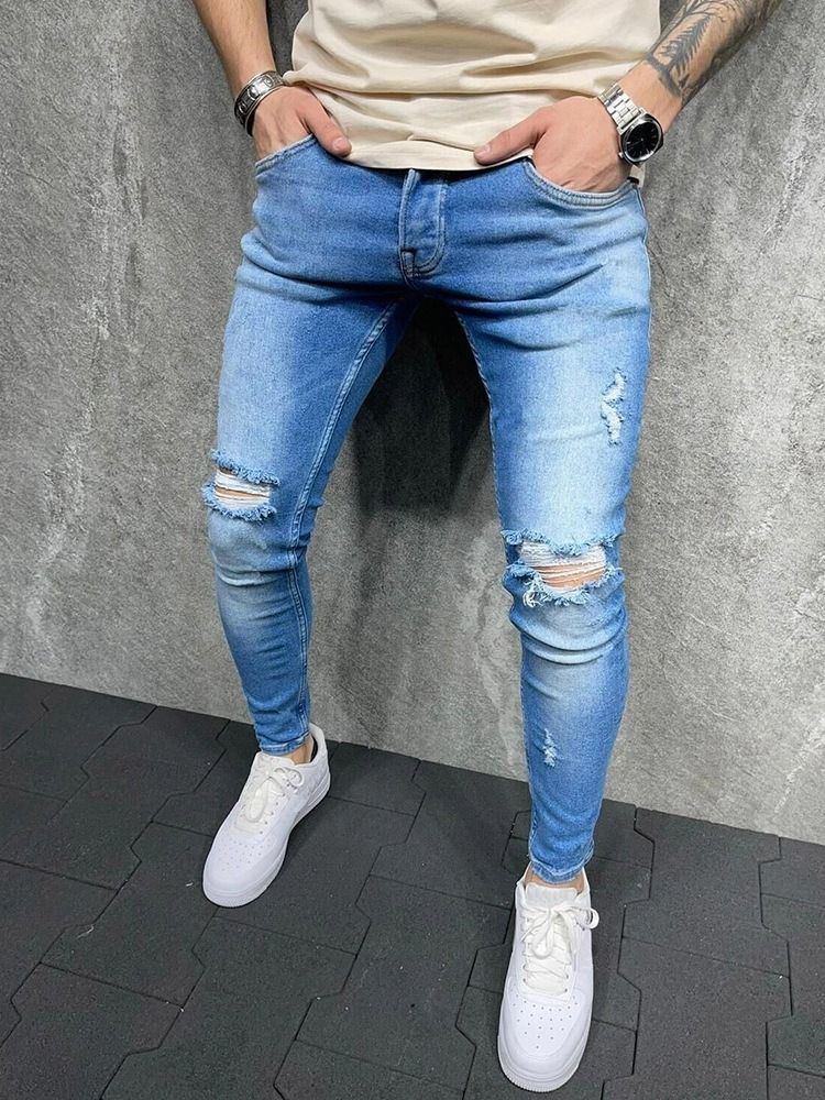 Bleistift Hosentasche Casual Reißverschluss Herren Jeans Men