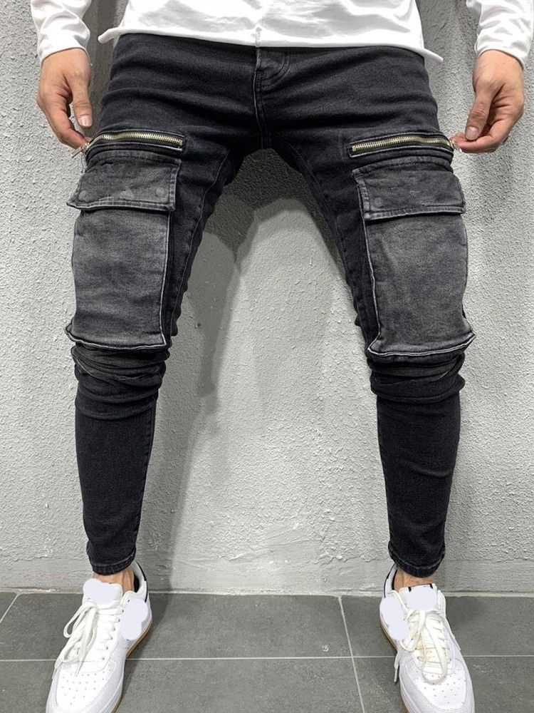 Bleistift Hosentasche Lässige Herren Jeans Mit Mittlerer Taille