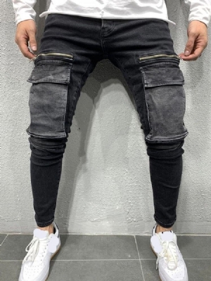 Bleistift Hosentasche Lässige Herren Jeans Mit Mittlerer Taille