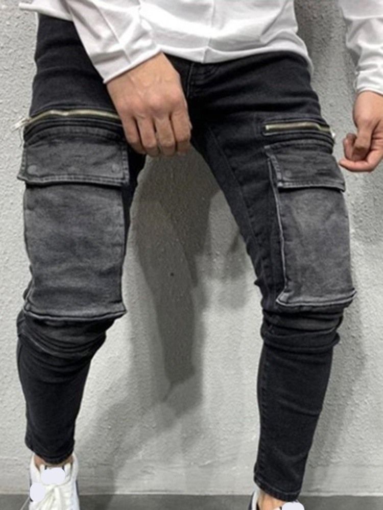 Bleistift Hosentasche Lässige Herren Jeans Mit Mittlerer Taille