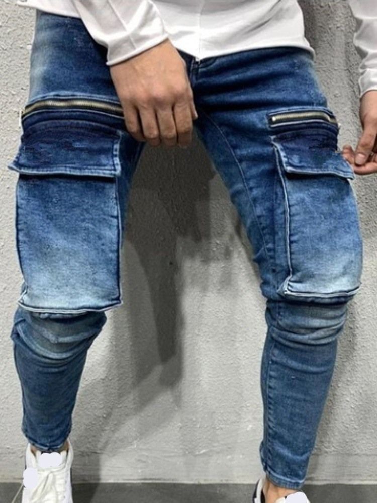 Bleistift Hosentasche Lässige Herren Jeans Mit Mittlerer Taille