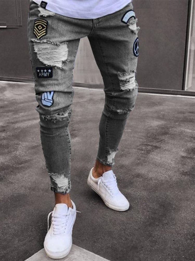 Bleistifthose Applikationen Mid Waist Herren Freizeitjeans