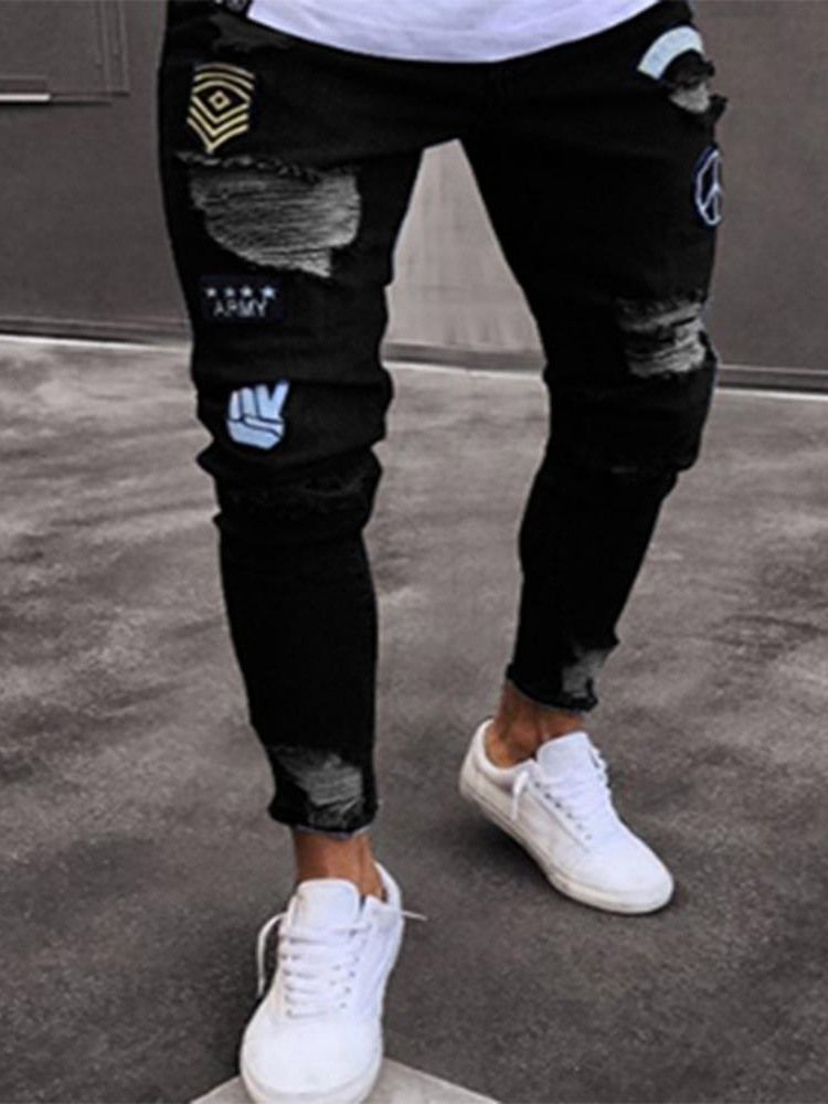 Bleistifthose Applikationen Mid Waist Herren Freizeitjeans