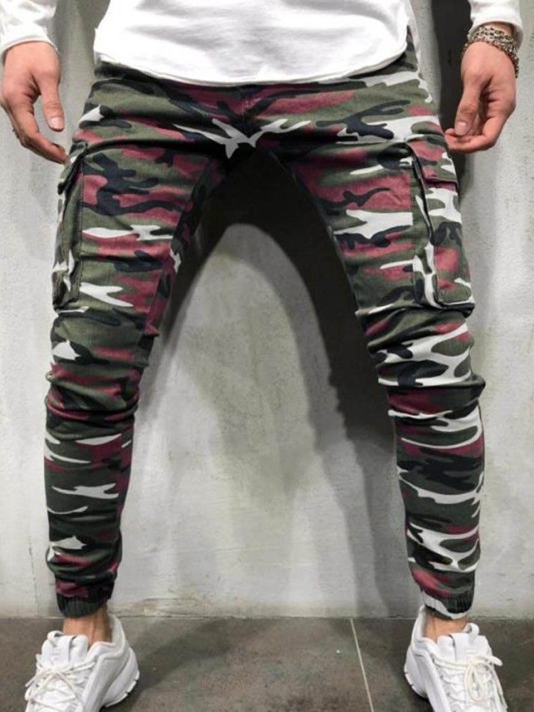 Bleistifthose Camouflage Tasche Reißverschluss Herren Freizeitjeans