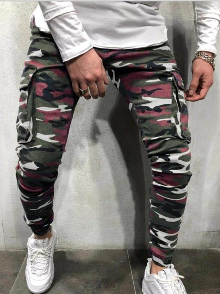 Bleistifthose Camouflage Tasche Reißverschluss Herren Freizeitjeans