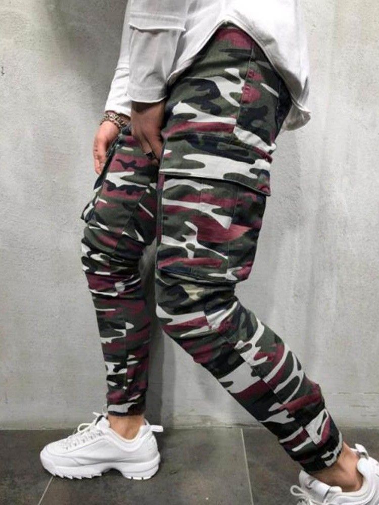 Bleistifthose Camouflage Tasche Reißverschluss Herren Freizeitjeans