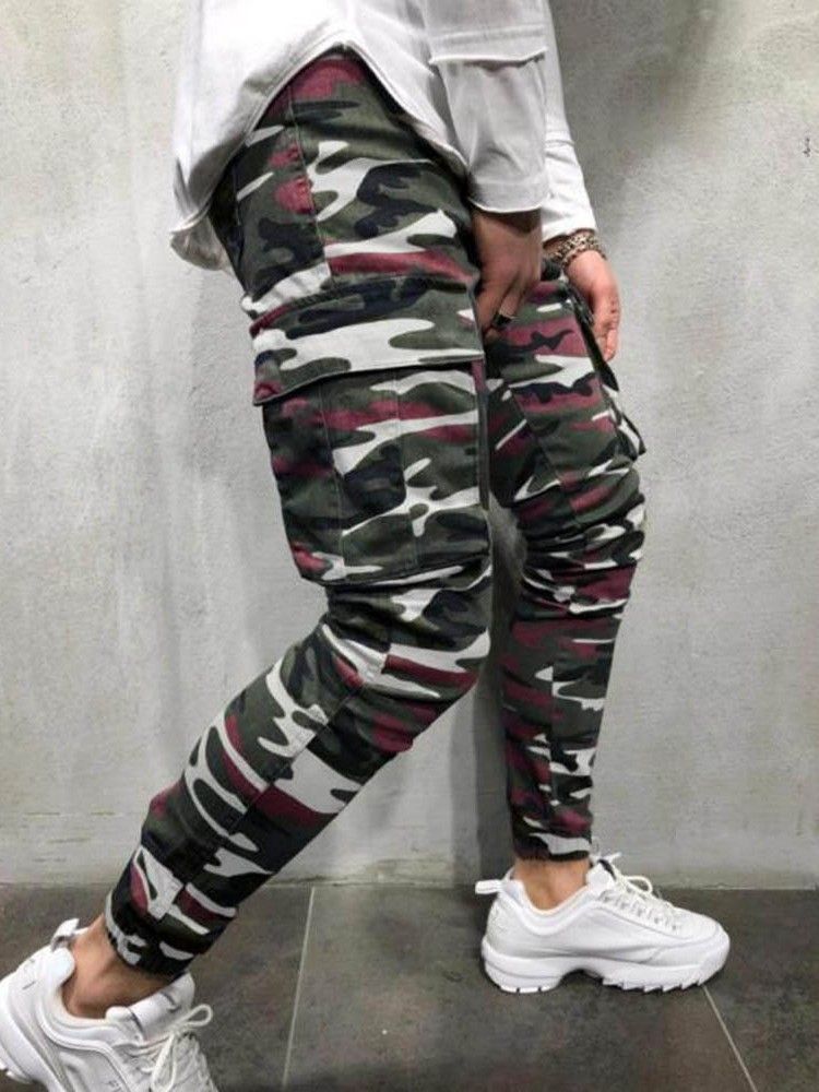 Bleistifthose Camouflage Tasche Reißverschluss Herren Freizeitjeans