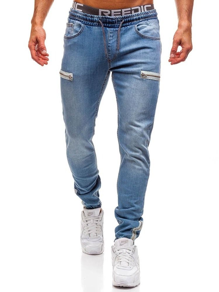 Bleistifthose Einfarbig Reißverschluss Niedrige Taille Lässige Herrenjeans