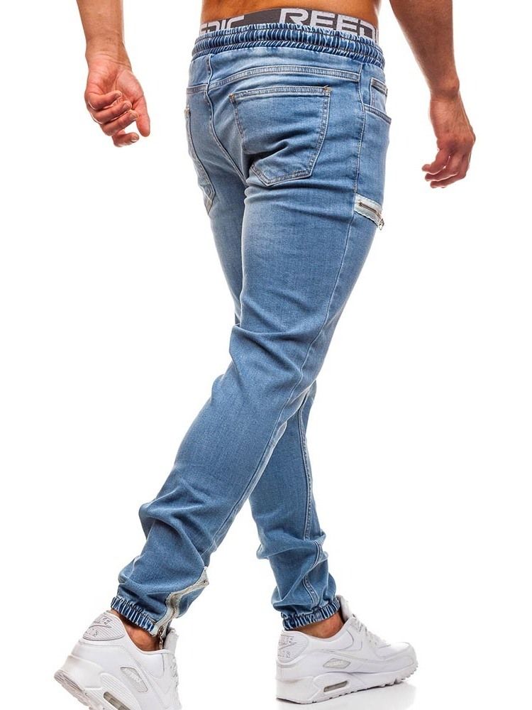 Bleistifthose Einfarbig Reißverschluss Niedrige Taille Lässige Herrenjeans