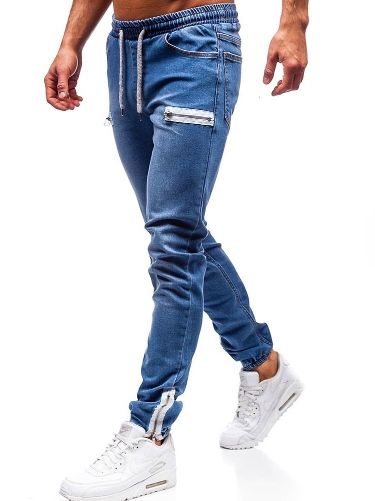 Bleistifthose Einfarbig Reißverschluss Niedrige Taille Lässige Herrenjeans