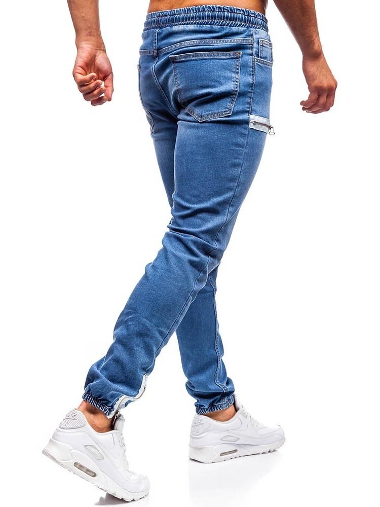 Bleistifthose Einfarbig Reißverschluss Niedrige Taille Lässige Herrenjeans