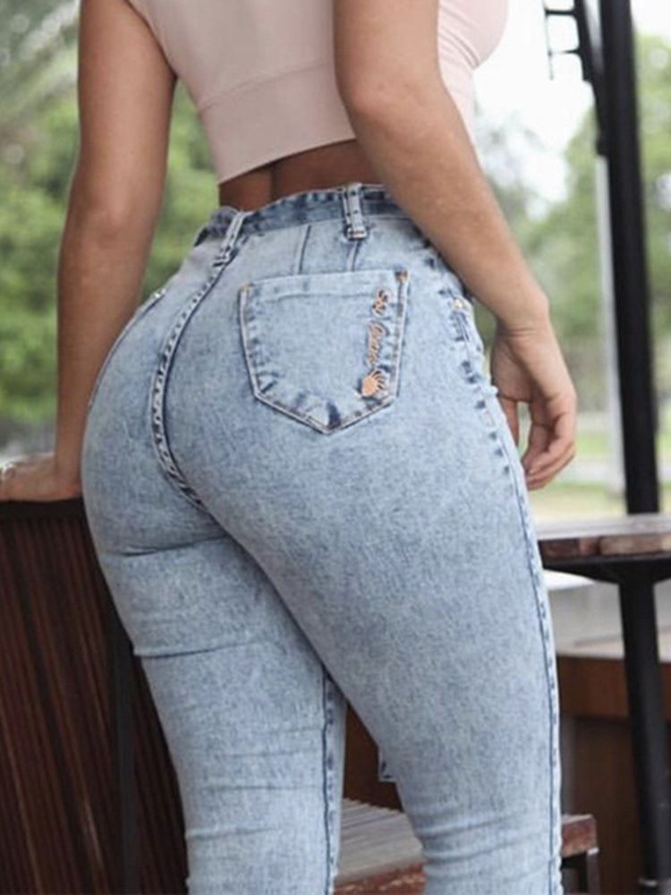 Bleistifthose Für Damen Einfarbig Hoch Taillierte Röhrenjeans