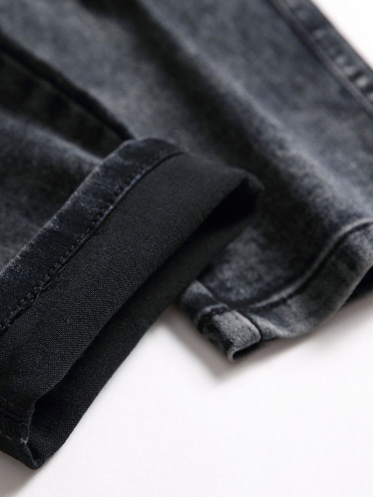 Bleistifthose Für Herren Einfarbige Jeans Mit Mittlerer Taille