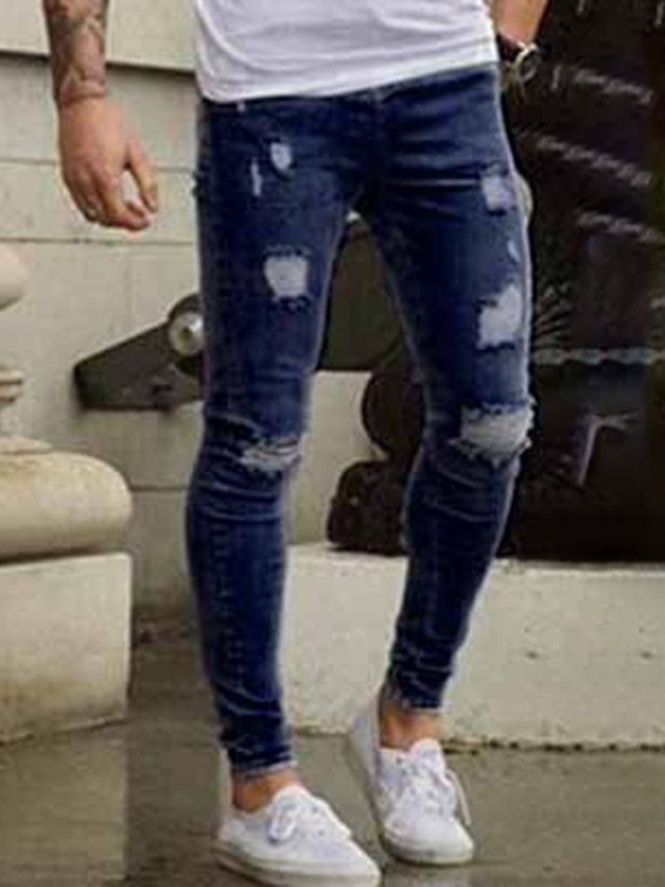 Bleistifthose Für Herren Mit Schlichtem Loch Und Mittlerer Taille Beiläufige Jeans