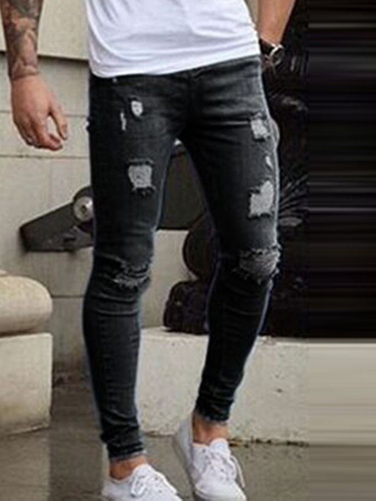 Bleistifthose Für Herren Mit Schlichtem Loch Und Mittlerer Taille Beiläufige Jeans