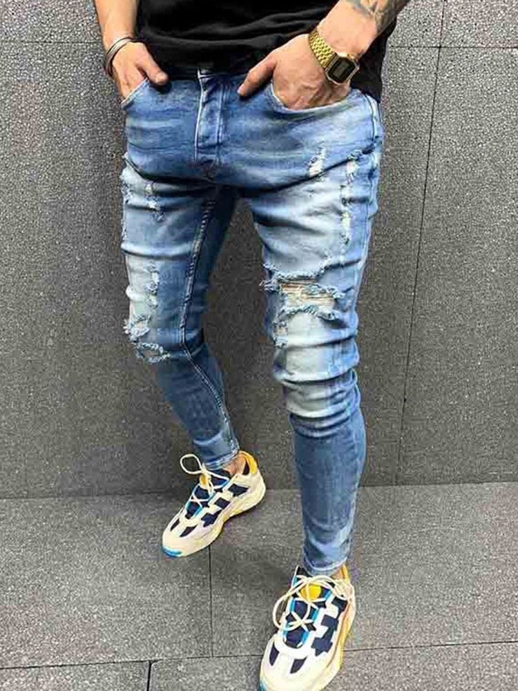 Bleistifthose Für Herren Mit Schlichtem Loch Und Mittlerer Taillen Vintage Jeans