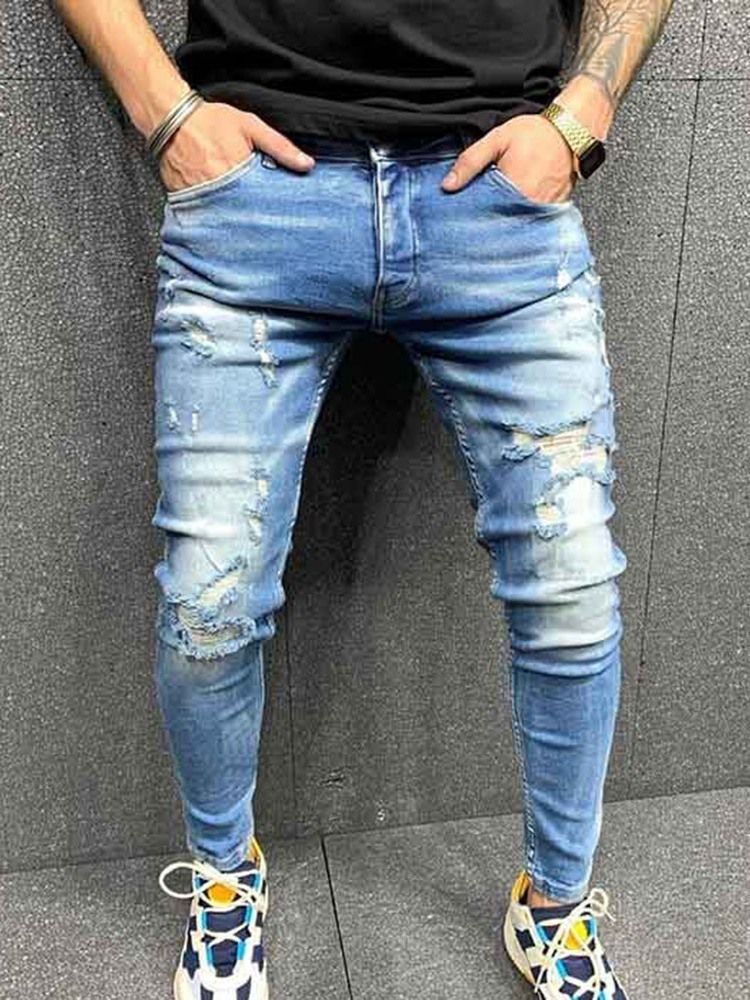 Bleistifthose Für Herren Mit Schlichtem Loch Und Mittlerer Taillen Vintage Jeans