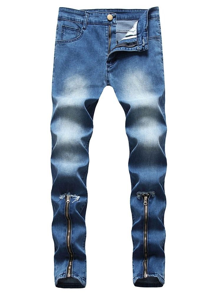 Bleistifthose Getragen Mid Waist Zipper Herrenjeans