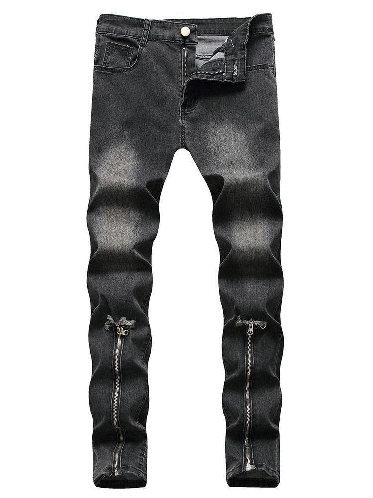 Bleistifthose Getragen Mid Waist Zipper Herrenjeans