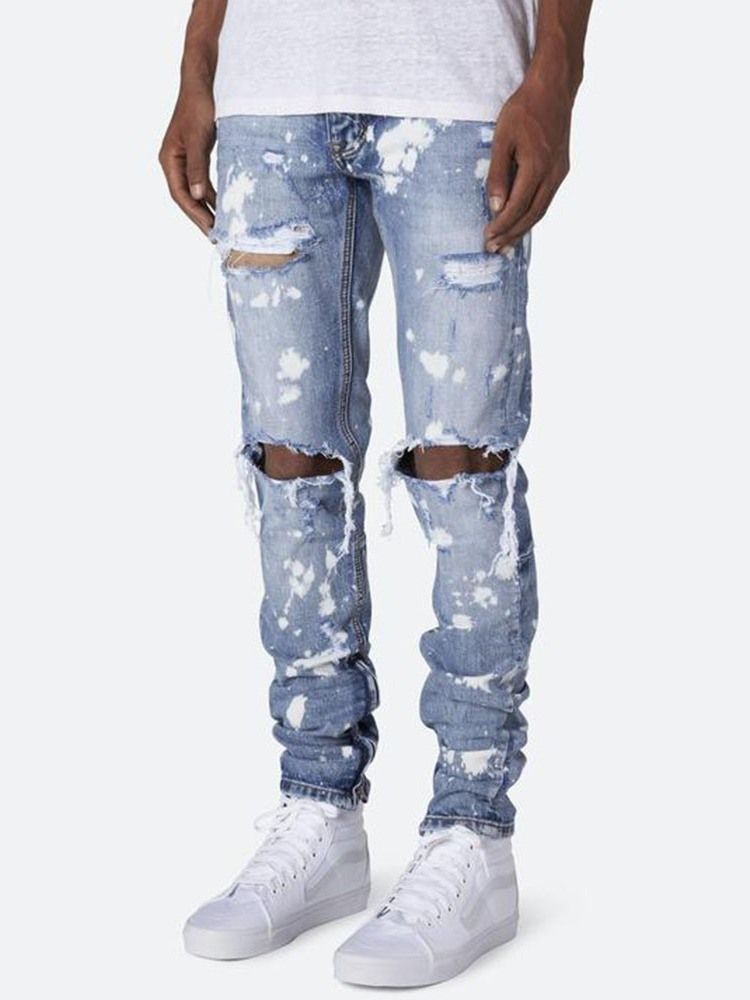 Bleistifthose Loch Mid Waist Herren Jeans