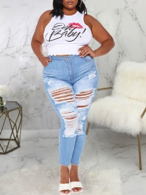 Bleistifthose Mit Schlichtem Loch Skinny Damen Jeans Mit Reißverschluss