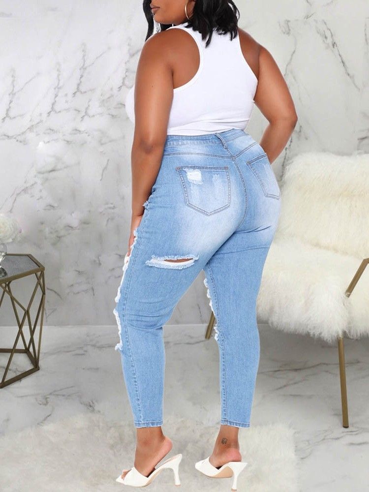 Bleistifthose Mit Schlichtem Loch Skinny Damen Jeans Mit Reißverschluss