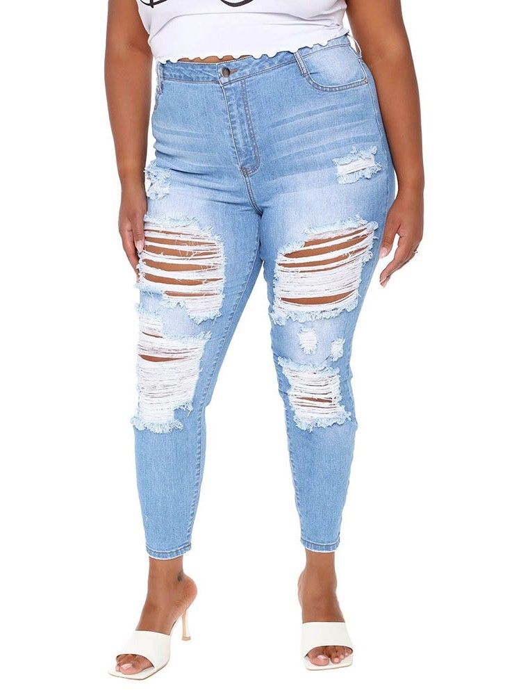 Bleistifthose Mit Schlichtem Loch Skinny Damen Jeans Mit Reißverschluss