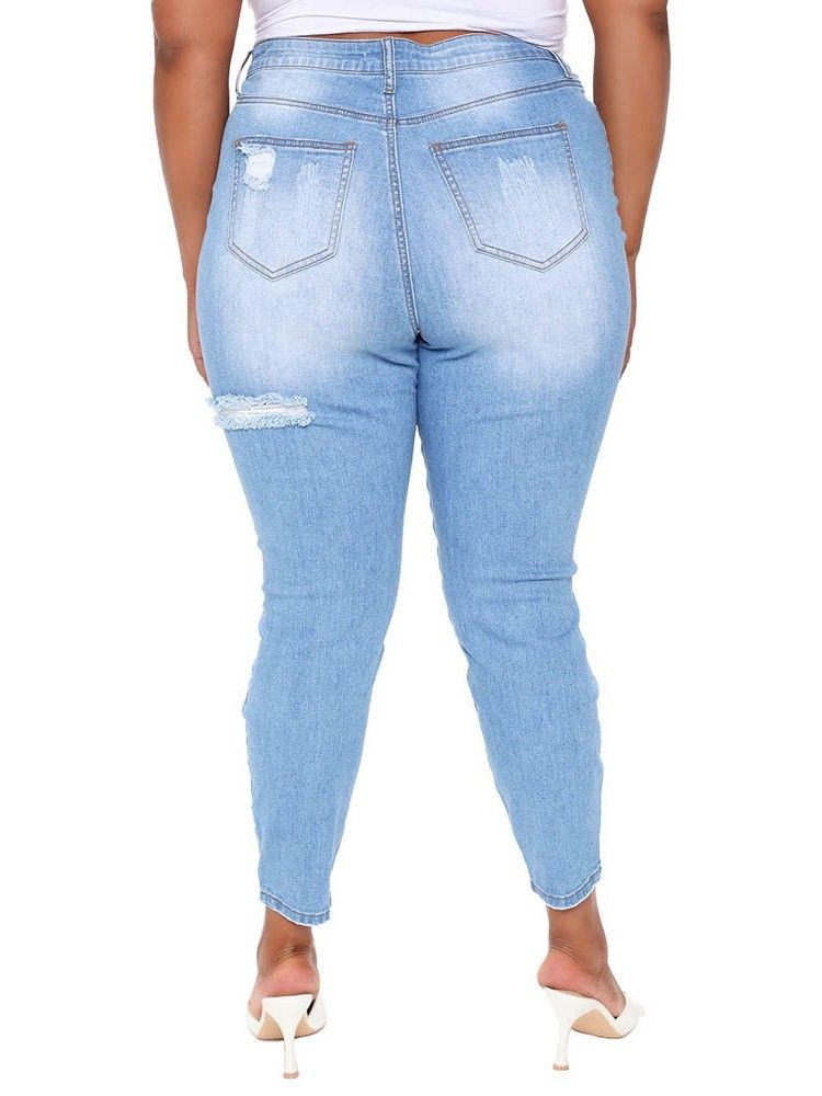 Bleistifthose Mit Schlichtem Loch Skinny Damen Jeans Mit Reißverschluss