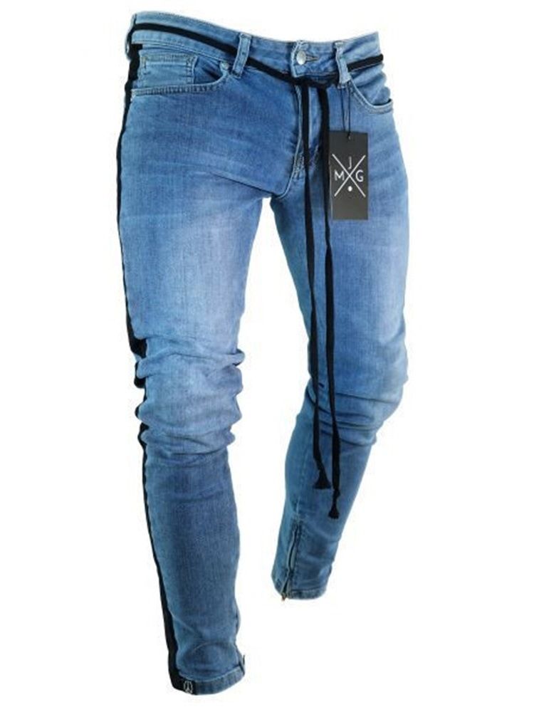 Bleistifthose Patchwork Color Block Reißverschluss Mittlere Taille Herrenjeans