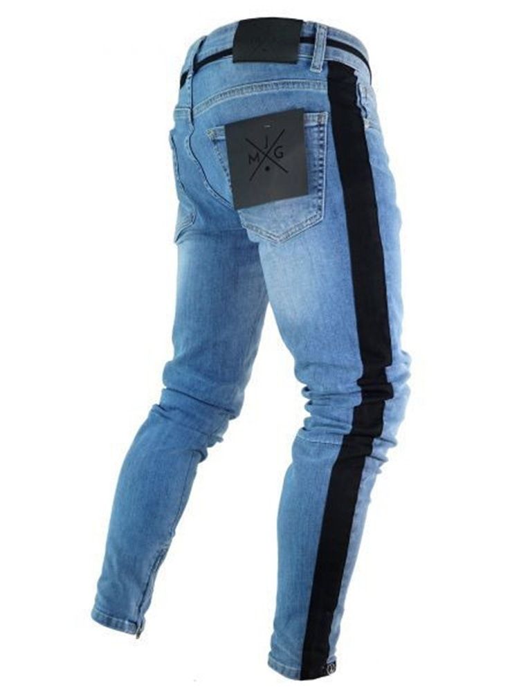 Bleistifthose Patchwork Color Block Reißverschluss Mittlere Taille Herrenjeans