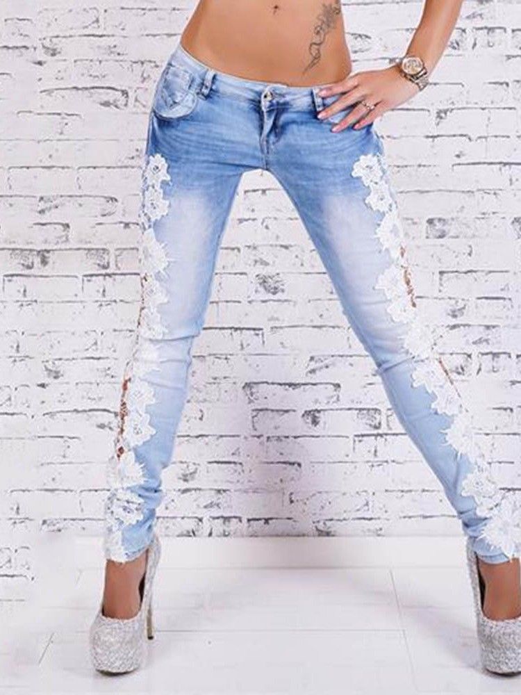 Bleistifthose Patchwork Damen Slim Zipper Jeans