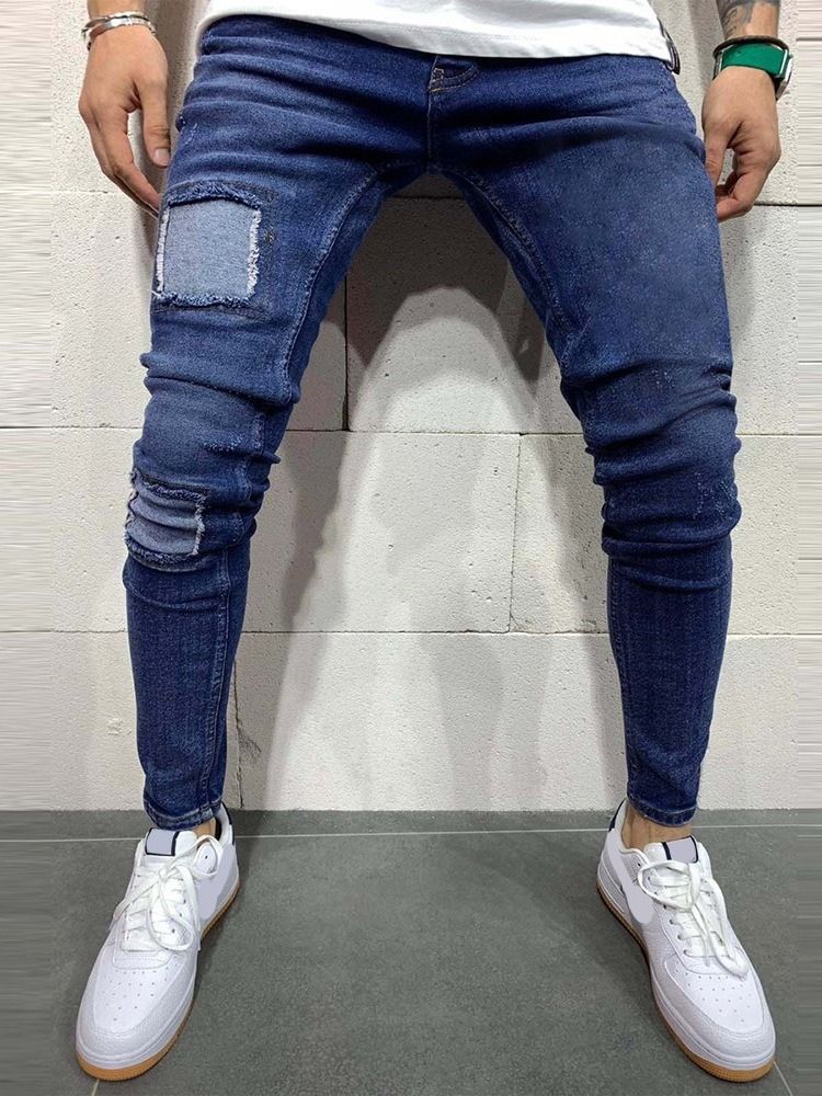 Bleistifthose Patchwork Reißverschluss Herren Jeans