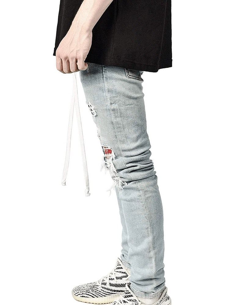 Bleistifthose Plaid Patchwork Mid Waist Hip Hop Herren Jeans