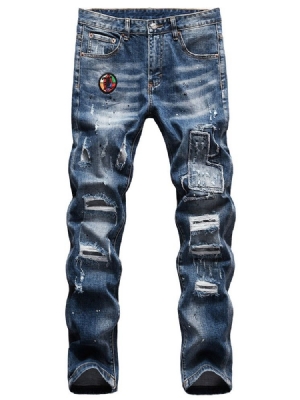 Bleistifthosen Loch Mid Waist Casual Herren Jeans