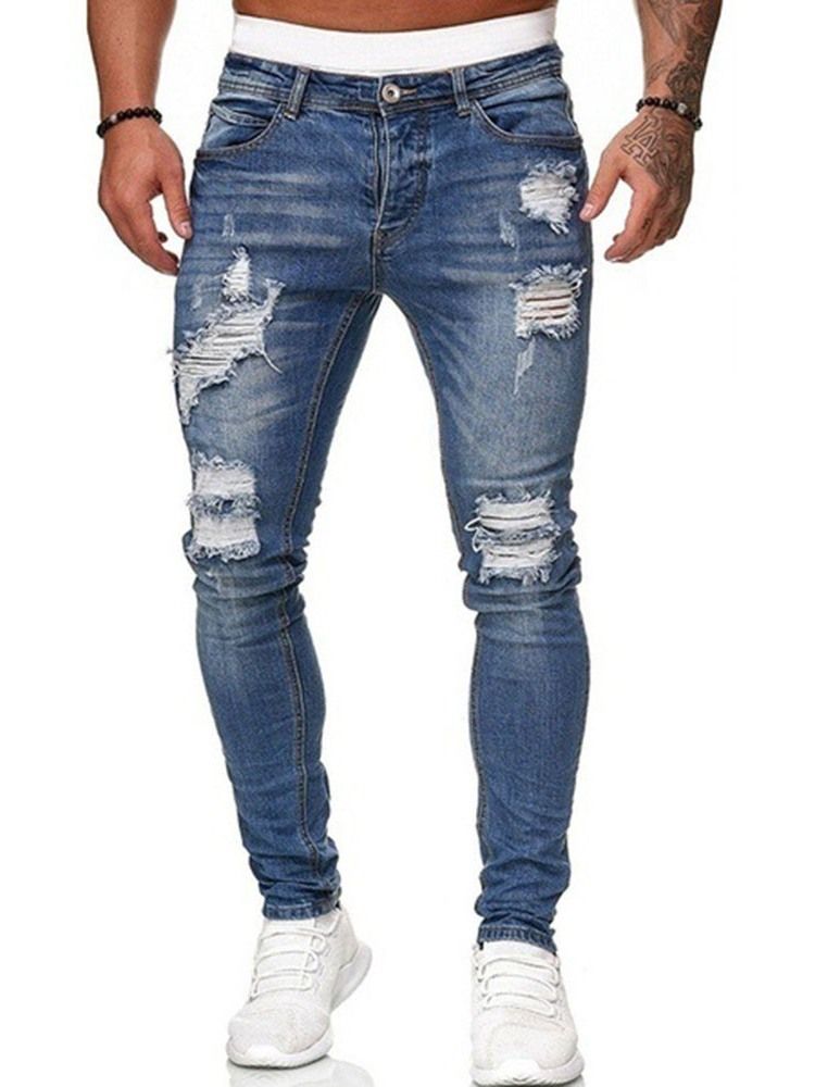 Bleistifthosenloch Mit Mittlerer Taillenreißverschluss Herrenjeans