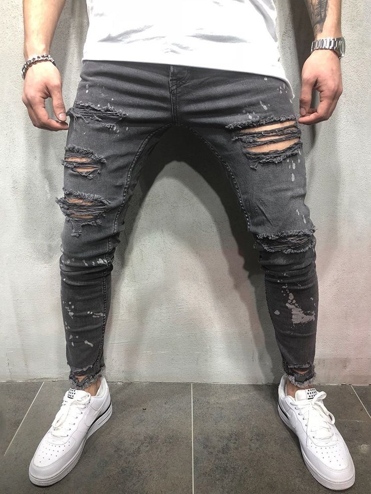 Bleistiftloch Schlichte Lässige Herrenjeans Mit Mittlerer Taille