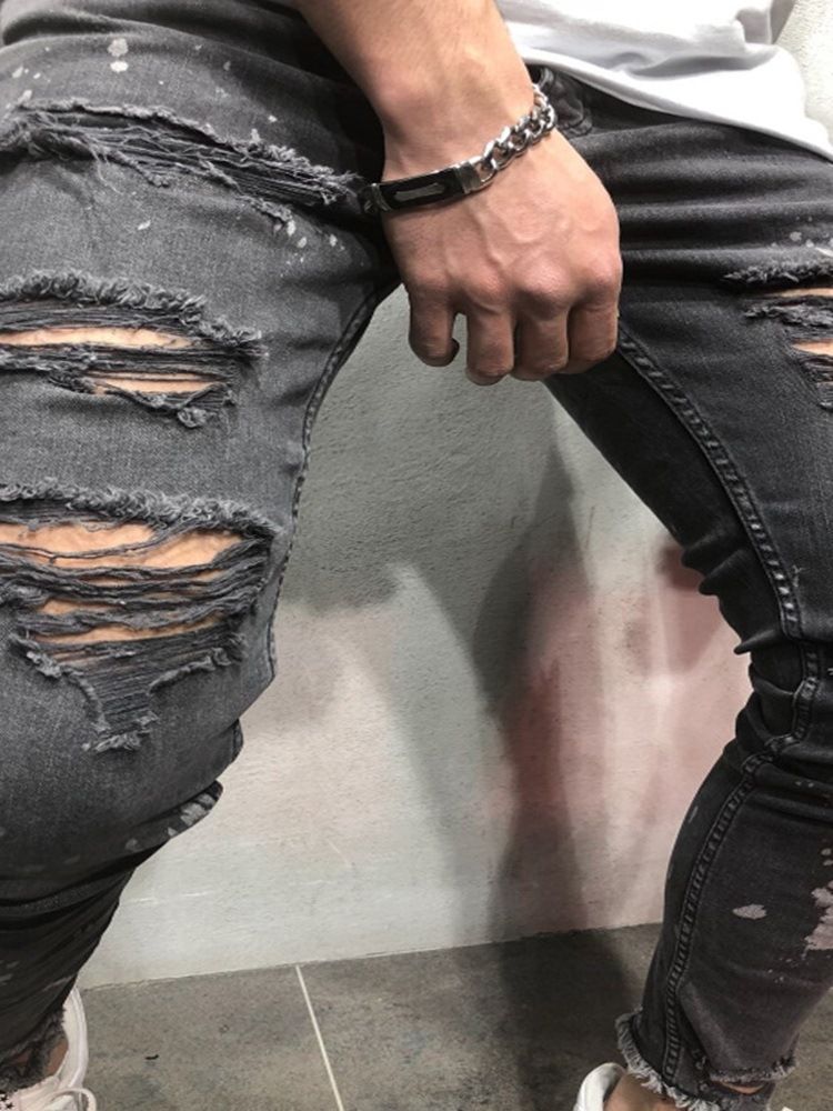 Bleistiftloch Schlichte Lässige Herrenjeans Mit Mittlerer Taille