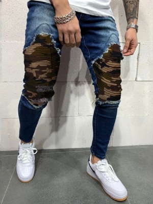 Camouflage Bleistifthosen Loch Casual Mid Waist Herren Jeans